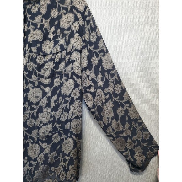 Chico's Design Silk Blend Mesh Floral Print Semi-Sheer Button-up Blouse Sz 3(XL) - Picture 2 of 7
